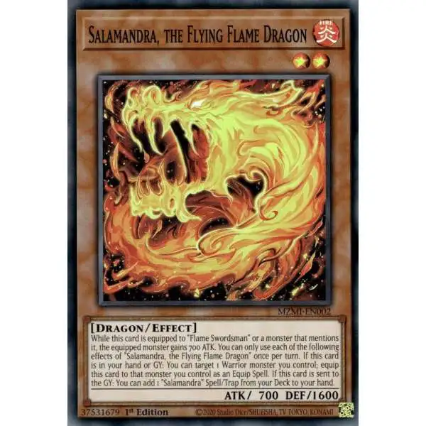 YuGiOh Trading Card Game Maze of Millennia Super Rare Salamandra, the Flying Flame Dragon MZMI-EN002