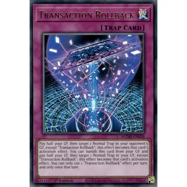 YuGiOh Trading Card Game Maze of Millennia Ultra Rare Transaction Rollback MZMI-EN038