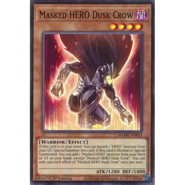 YuGiOh Trading Card Game Maze of Muertos Super Rare Masked HERO Dusk Crow MZMU-EN014
