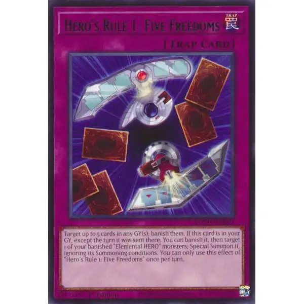 YuGiOh Trading Card Game Maze of Muertos Rare Hero's Rule 1: Five Freedoms MZMU-EN027