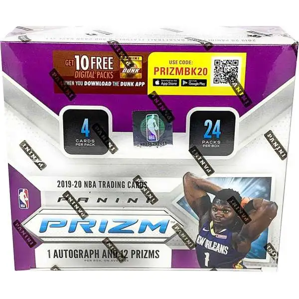 NBA Panini 2019-20 Prizm Basketball Trading Card RETAIL Box [24 Packs, 1 Autograph & 12 Prizms]