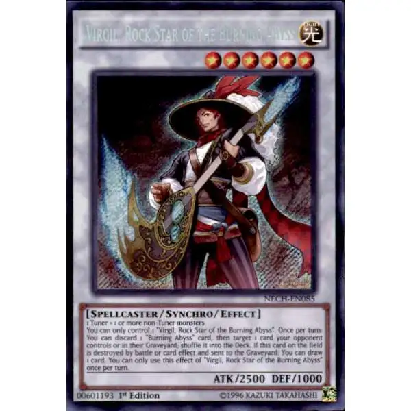 YuGiOh Trading Card Game The New Challengers Secret Rare Virgil, Rock Star of the Burning Abyss NECH-EN085