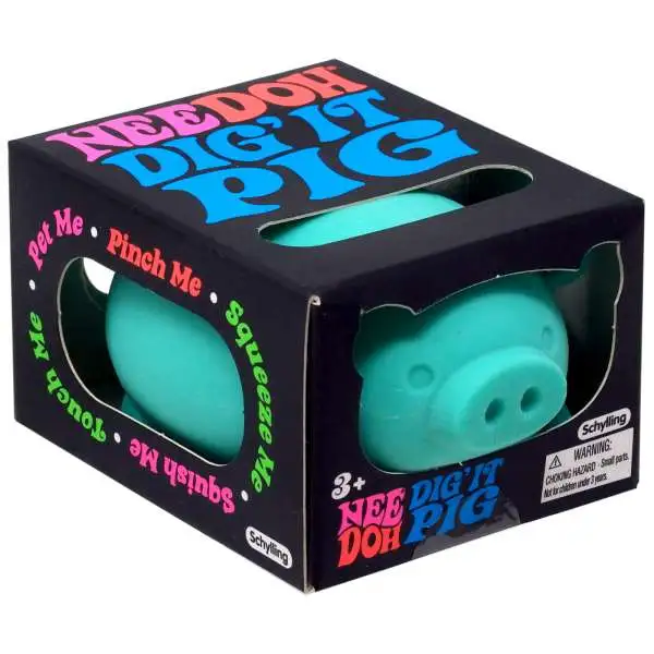 NeeDoh The Groovy Glob Dig' It Pig TEAL 2.5 Small Stress Ball