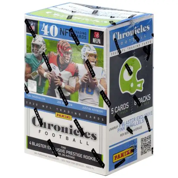 NFL Panini 2020 Chronicles Football Trading Card BLASTER Box [8 Packs, 4 Prestige Rookies]