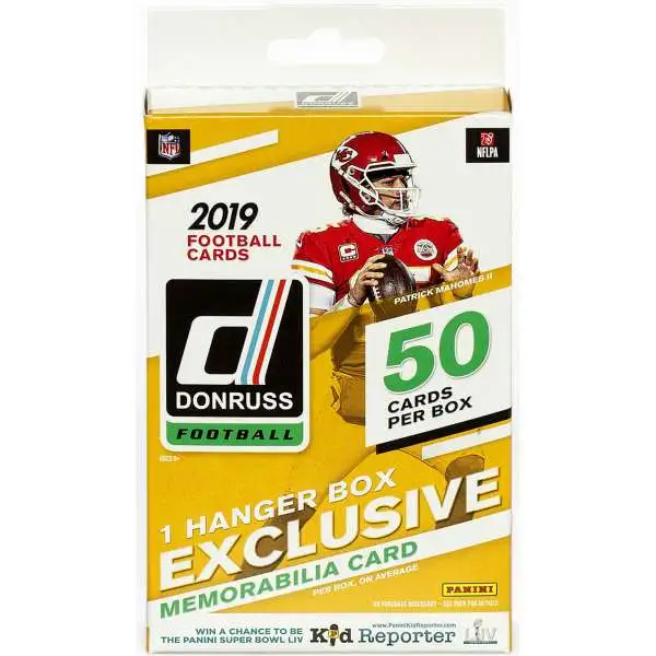 NFL Panini 2019 Donruss Football Trading Card HANGER Box [50 Cards, 1 Memorabilia Card]