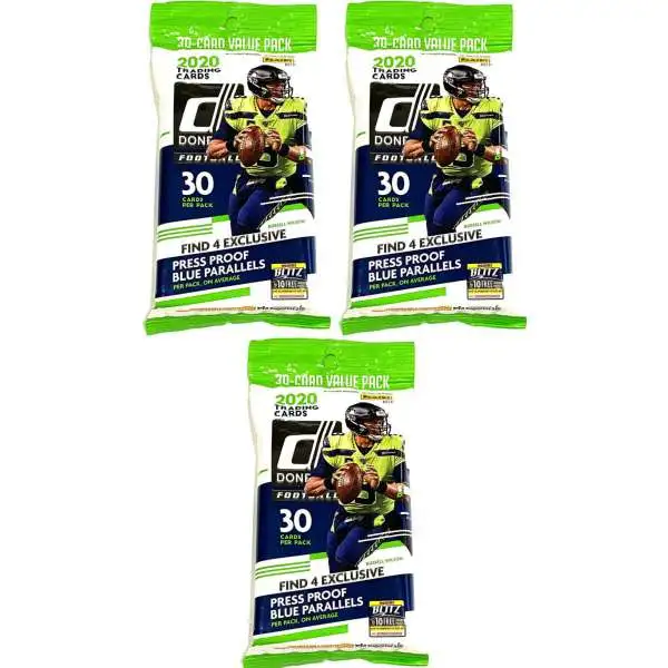NFL Panini 2020 Donruss Football LOT of 3 Trading Card VALUE Packs [30 Cards Per Pack]