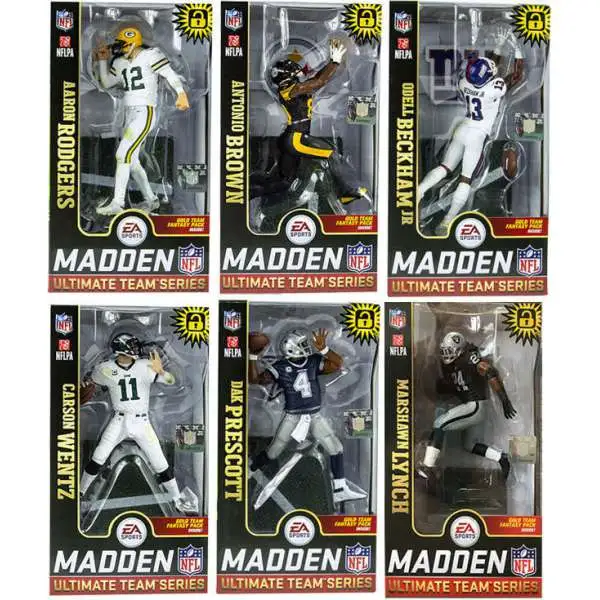 McFarlane Toys NFL EA Sports Madden 19 Ultimate Team Series 1 Rodgers, Prescott, Wentz, Brown, Beckham Jr. & Lynch Set of 6 Action Figures