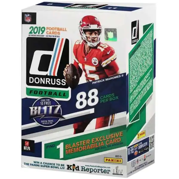 NFL Panini 2019 Donruss Football Trading Card BLASTER Box [11 Packs, 1 Memorabilia Card]