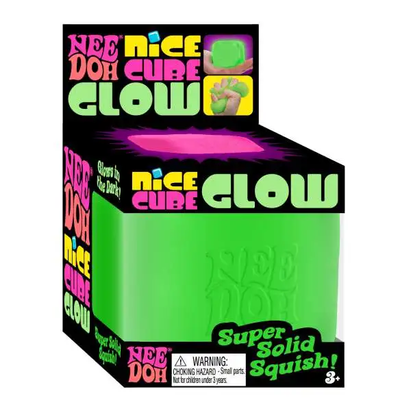 NeeDoh Nice Cube GLOW Stress Ball [1 RANDOM Color, Glows in the Dark!]
