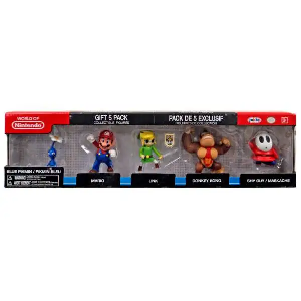 World of Nintendo Blue Pikmin, Mario, Link, Donkey Kong & Shy Guy 2.5-Inch Mini Figure 5-Pack