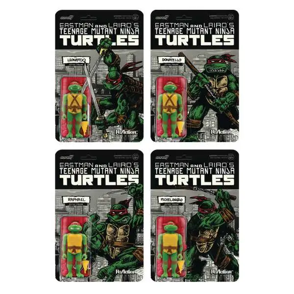 ReAction Teenage Mutant Ninja Turtles Leonardo, Donatello, Raphael, Michelangelo Exclusive Set of 4 Action Figures [Mirage Variant]