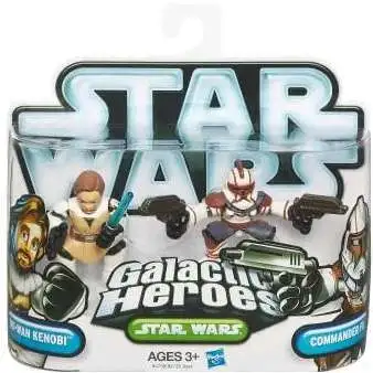 Star Wars Clone Wars Galactic Heroes 2010 Obi-Wan Kenobi & Commander Fil Mini Figure 2-Pack