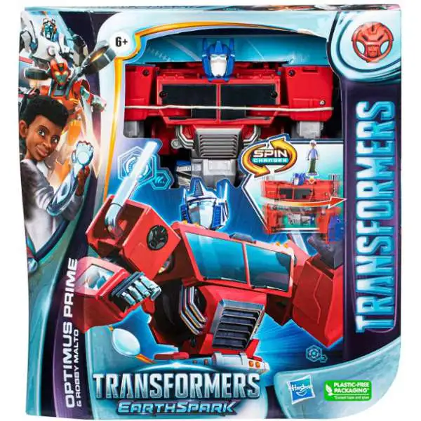 Transformers Earthspark Spin Changer Optimus Prime & Robby Malto 8" Action Figure