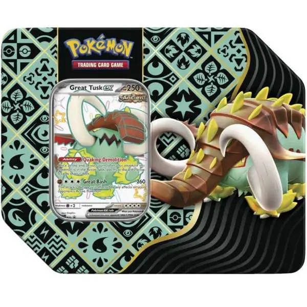 Pokemon Scarlet & Violet Paldean Fates Great Tusk ex Tin Set [5 Booster Packs & Promo Card]