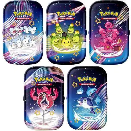 Pokemon Scarlet & Violet Paldean Fates Maushold, Smoliv, Tinkatink, Finizen & Flamigo Set of 5 Mini Tins