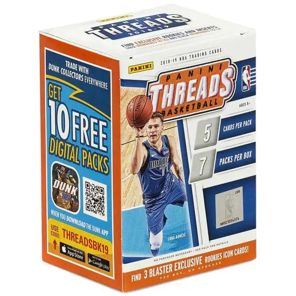 NBA Panini 2018-19 Threads Basketball Trading Card BLASTER Box [7 Packs, 3 Rookie Icon Cards!]