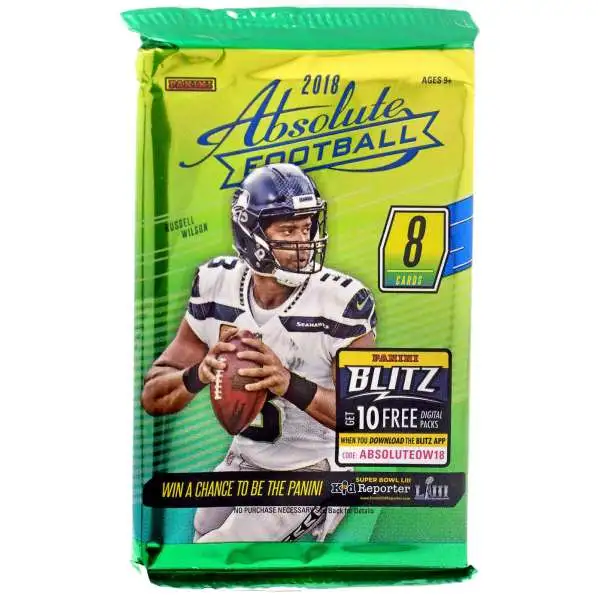 NFL Panini 2018 Absolute Football Trading Card RETAIL Pack [8 Cards]