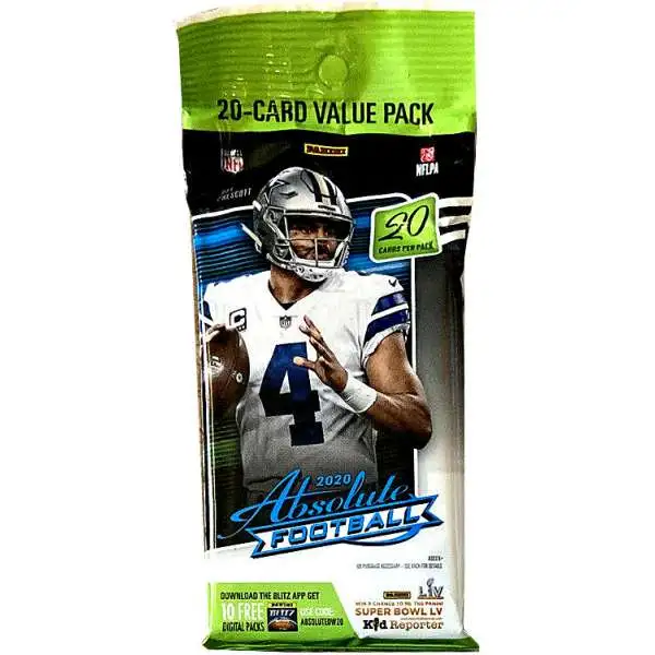 NFL Panini 2020 Absolute Football Trading Card VALUE Pack [20 Cards]