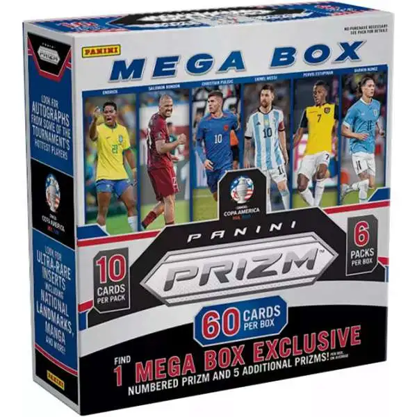 Prizm Panini 2023-24 Copa America Soccer Trading Card MEGA Box [6 Packs]