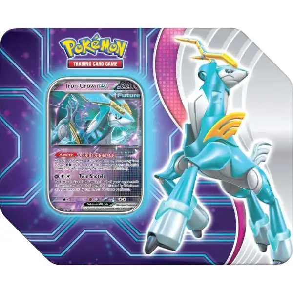 Pokemon Sword & Shield Paradox Destinies Iron Crown ex Tin Set [5 Booster Packs, Foil Promo Card & More]