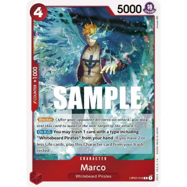 One Piece Trading Card Game Paramount War Rare Marco OP02-018