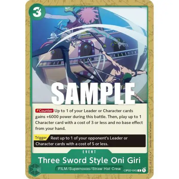 One Piece Trading Card Game Paramount War Common Three Sword Style Oni Giri OP02-045
