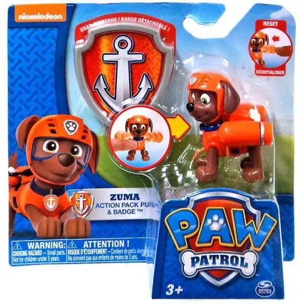 Paw Patrol Action Pack & Badge Zuma Figure [Damaged Package]