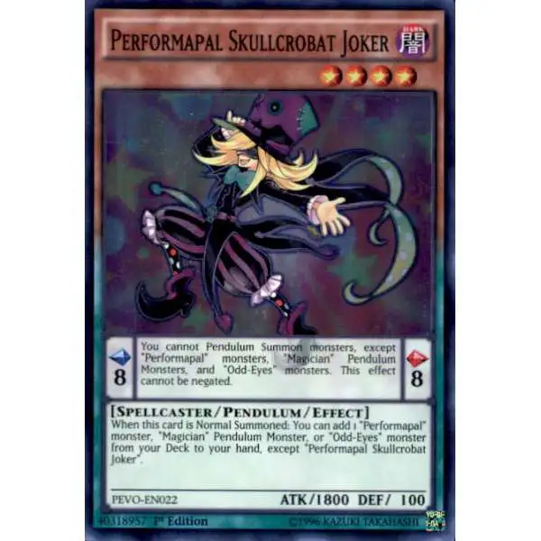 YuGiOh Trading Card Game Pendulum Evolution Super Rare Performapal Skullcrobat Joker PEVO-EN022