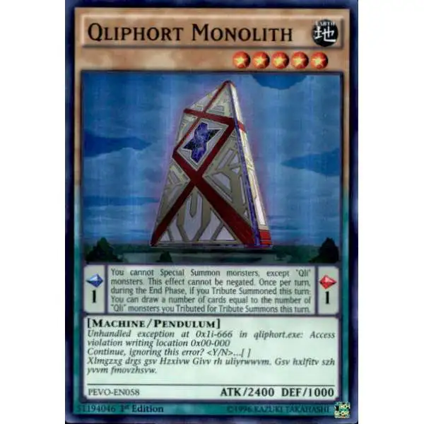 YuGiOh Trading Card Game Pendulum Evolution Super Rare Qliphort Monolith PEVO-EN058