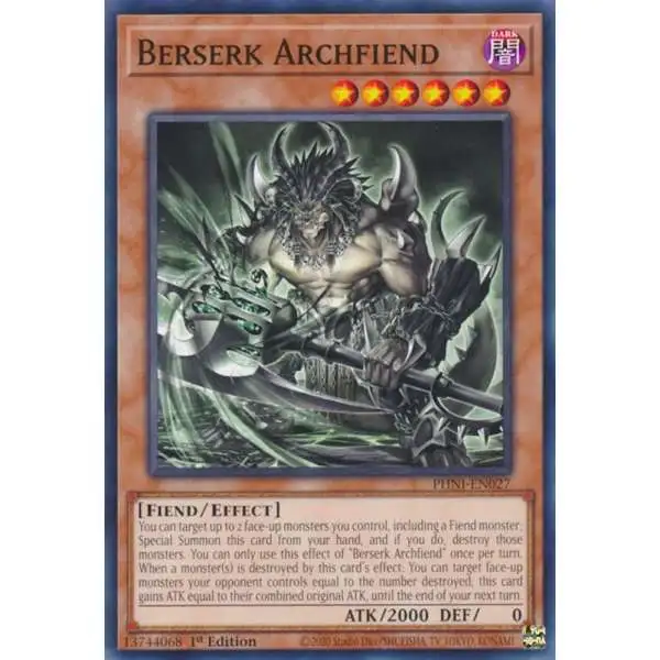 YuGiOh Trading Card Game Phantom Nightmare Common Berserk Archfiend PHNI-EN027