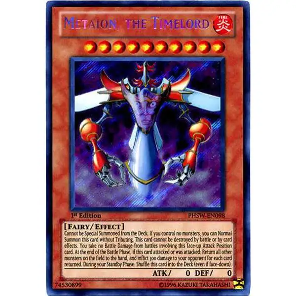 YuGiOh Trading Card Game Photon Shockwave Secret Rare Metaion, the Timelord PHSW-EN098