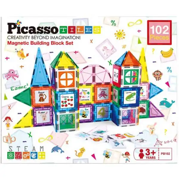 Picasso Tiles 102 Piece Magnetic Tiles Exclusive Construction Playset