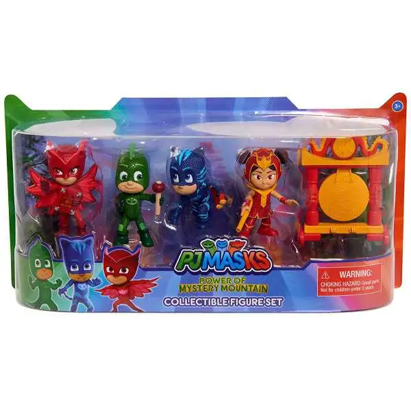 Disney Junior PJ Masks Power of Mystery Mountain Gekko, Owlette, Catboy & Anyu Figure 4-Pack [with Gong]