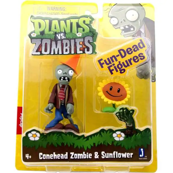 Plants vs. Zombies Conehead Zombie & Sunflower 3-Inch Figure 2-Pack