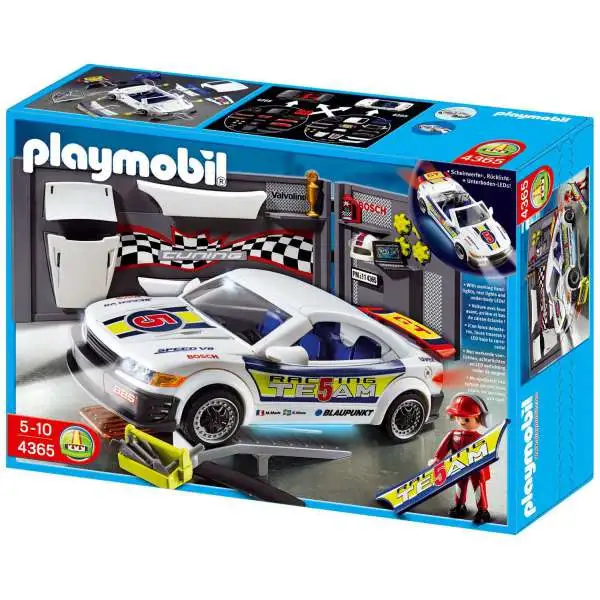 Playmobil Police Car Repair Shop and Race Car with Headlights Set #4365