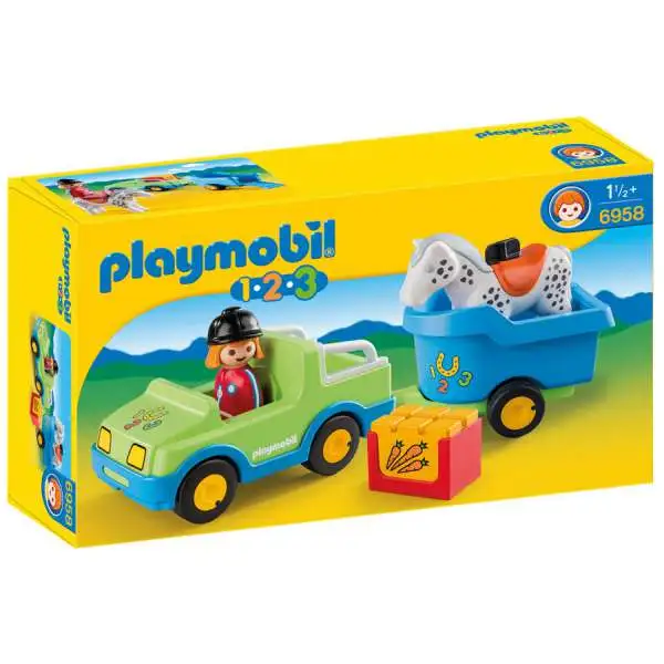 Playmobil 1.2.3 Car with Horse Trailer Set #6958