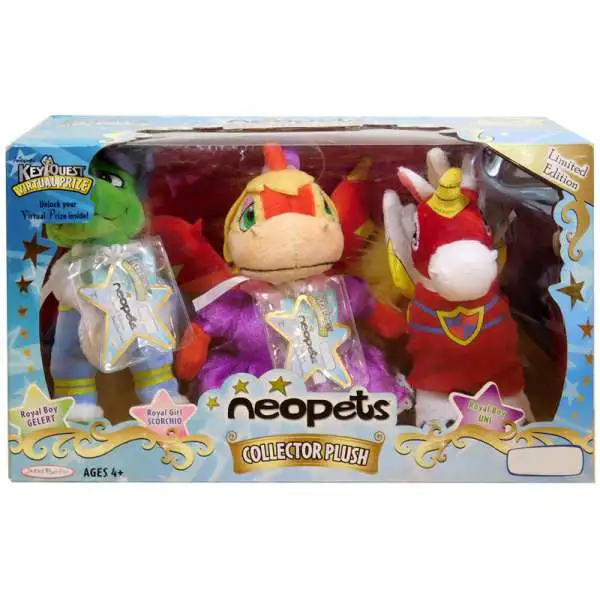 Neopets Royal Boy Gelert, Royal Girl Scorchio & Royal Boy Uni Exclusive Plush Set