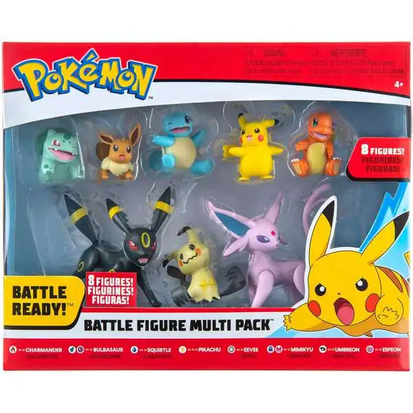 Pokemon Battle Ready Charmander, Bulbasaur, Squirtle, Pikachu, Eevee, Mimikyu, Umbreon & Espeon 3-Inch Multi Figure 8-Pack