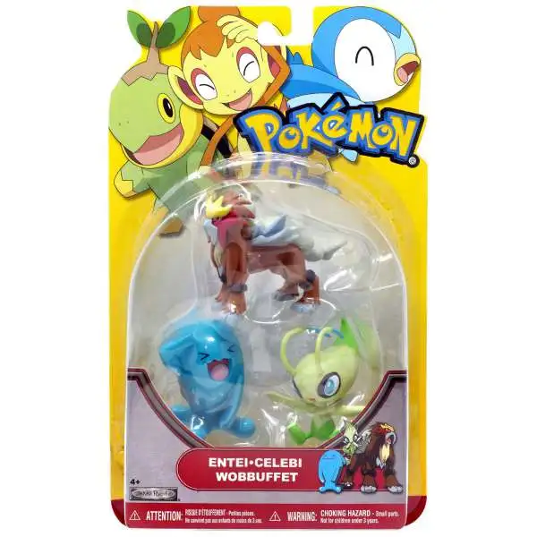 Pokemon HeartGold & Soulsilver Series 19 Entei, Celebi & Wobbuffet Figure 3-Pack