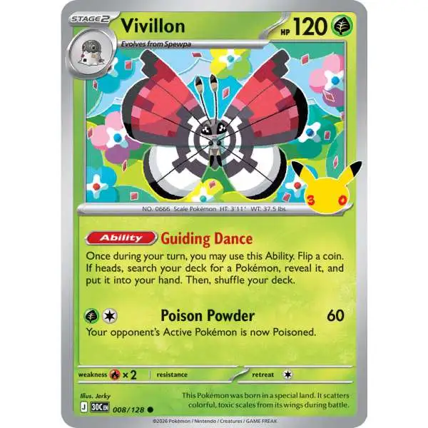 Pokemon Trading Card Game 30th Celebration Common Vivillon #8