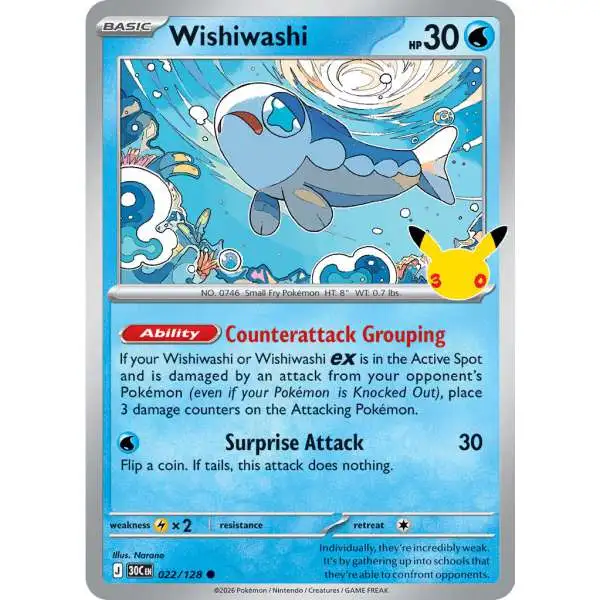 Pokemon Trading Card Game 30th Celebration Common Wishiwashi #22