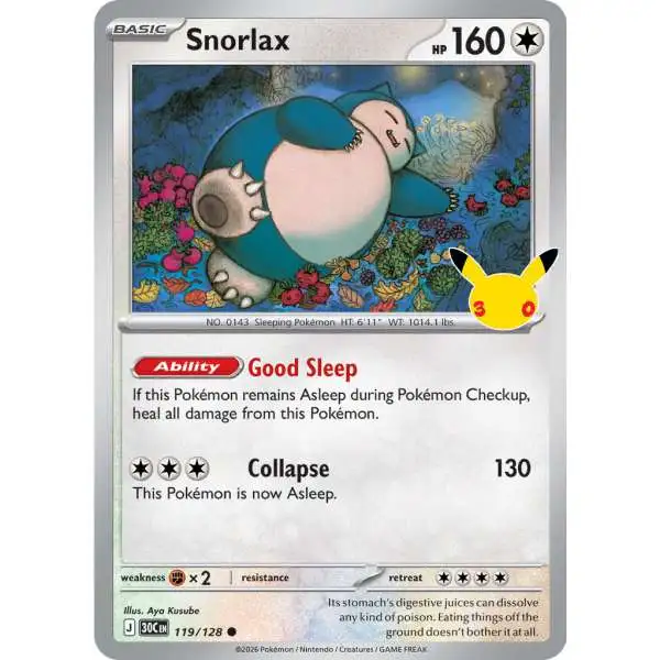 Pokemon Trading Card Game 30th Celebration Common Snorlax #119