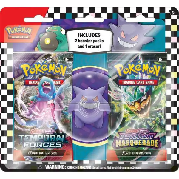 Pokemon 2024 Back to School Gengar Eraser Blister Pack [2 Booster Packs & 1 Eraser]