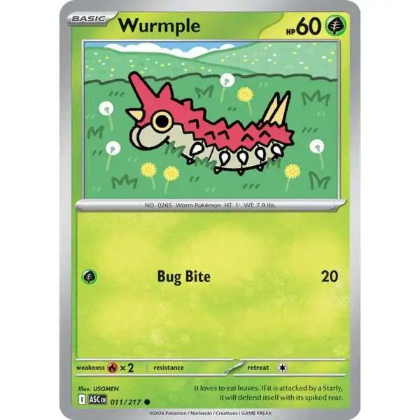 Pokemon Trading Card Game Ascended Heroes Common Wurmple #011