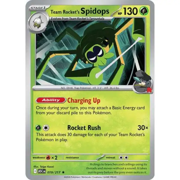 Pokemon Trading Card Game Ascended Heroes Rare Team Rocket's Spidops #019