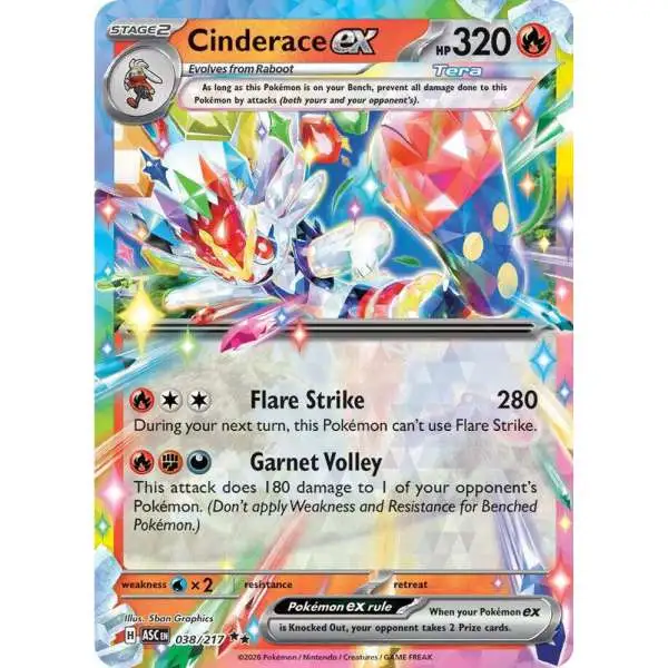 Pokemon Trading Card Game Ascended Heroes Double Rare Cinderace ex #038