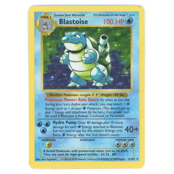 Pokemon Base Set Holo Rare Blastoise #2 [Shadowless] [Heavily Played]