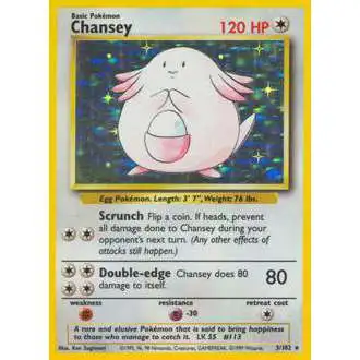 Pokemon Base Set Holo Rare Chansey #3 [Shadowless] [Heavily Played]
