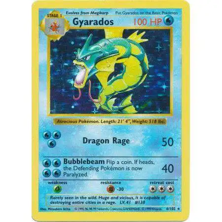 Pokemon Base Set Holo Rare Gyarados #6 [Shadowless] [Heavily Played]