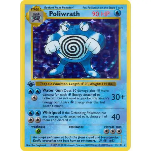 Pokemon Base Set Holo Rare Poliwrath #13 [Shadowless] [Heavily Played]